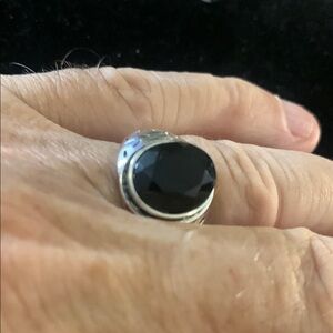 Elegant Black Stone Silver Ring Bogo